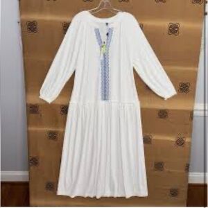 New Cabana Life White Maxi Dress with Blue Trim size S